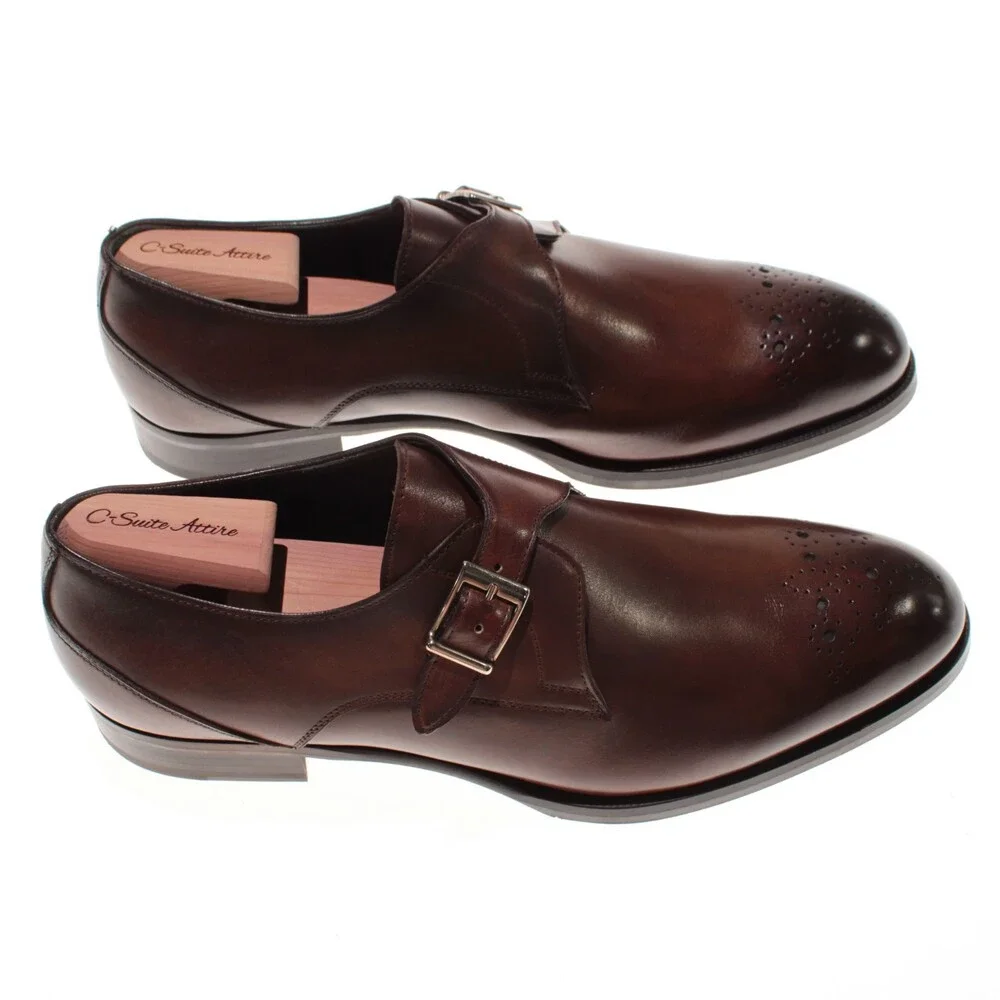 Pastori NWB Single Monk Strap Dress Shoes Size 11.5 US in Brown Leather